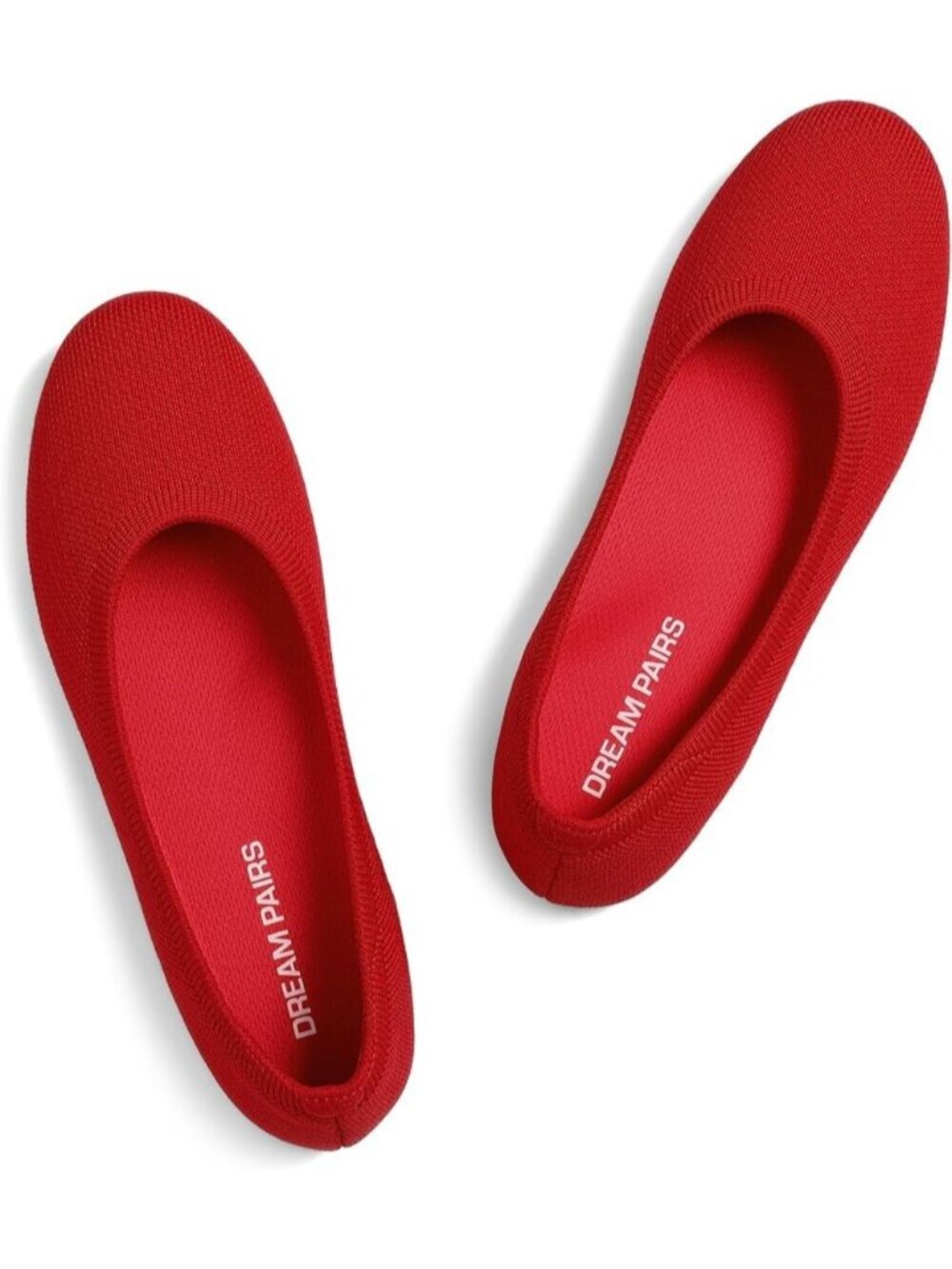 Women's Red Round Toe Slip On Flexible Dress Knit Ballet Comfort Flat Shoes